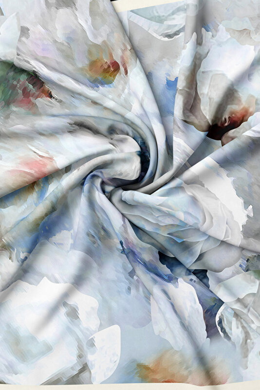 BLUE FLORAL PATTERN TWILL SCARF 2