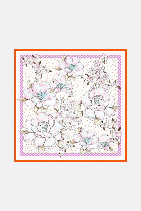 AÇIK PEMBE ÇİÇEK DESENLİ TWILL İPEK EŞARP