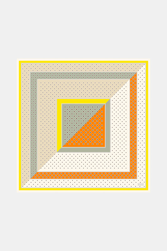 EKRU GEOMETRİK DESENLİ TWILL İPEK EŞARP