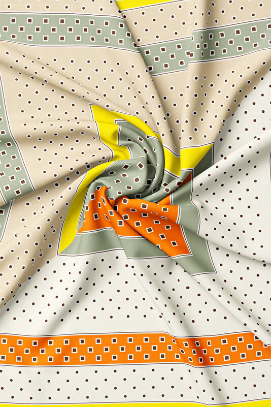 ECRU GEOMETRIC DESIGN TWILL SCARF 2