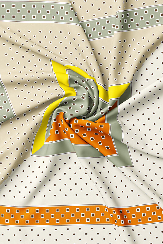 ECRU GEOMETRIC DESIGN TWILL SCARF 2