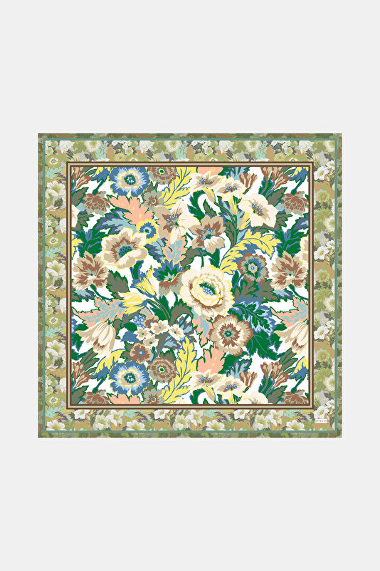 BLUE FLORAL PATTERN TWILL SCARF