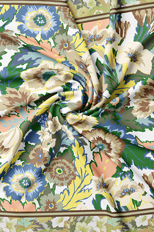 BLUE FLORAL PATTERN TWILL SCARF 2