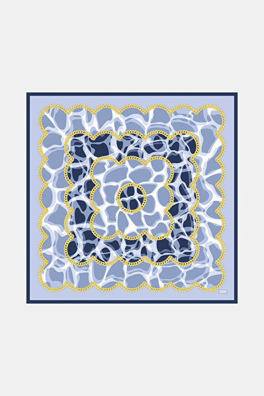 BLUE ANIMAL FIGURED TWILL SCARF