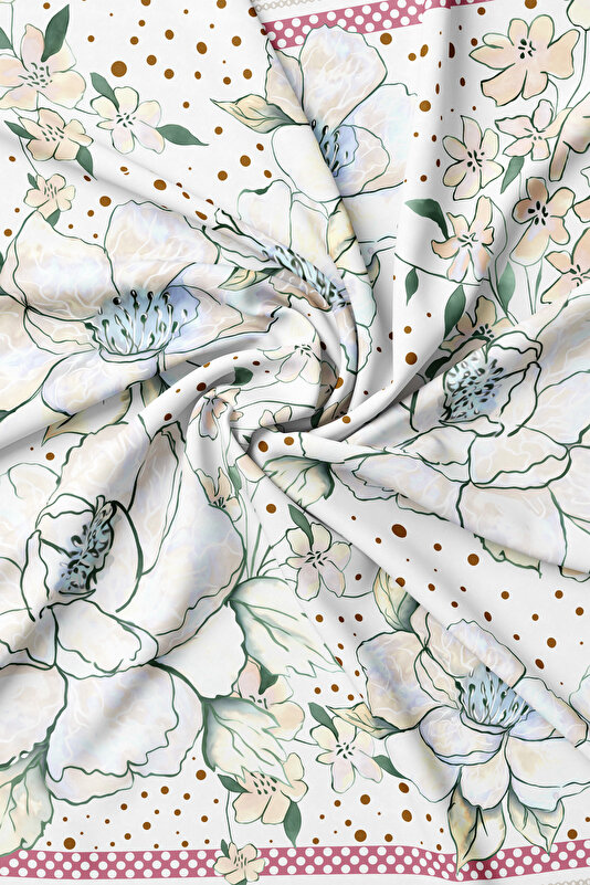 VİZON ÇİÇEK DESENLİ TWILL İPEK EŞARP 2