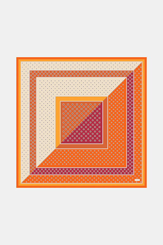 ORANGE GEOMETRIC DESIGN TWILL SCARF