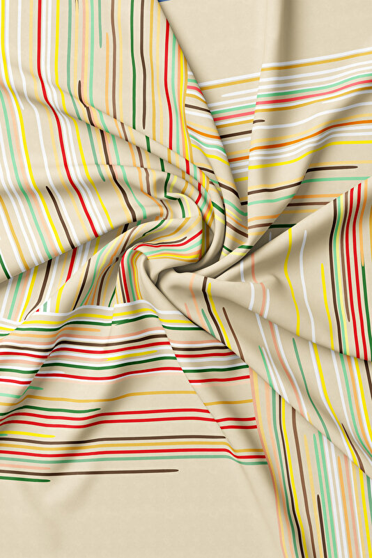 ECRU STRIPED PATTERNED TWILL SCARF 2