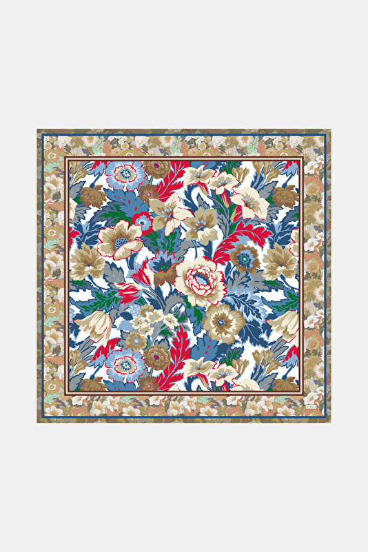 RED FLORAL PATTERN TWILL SCARF