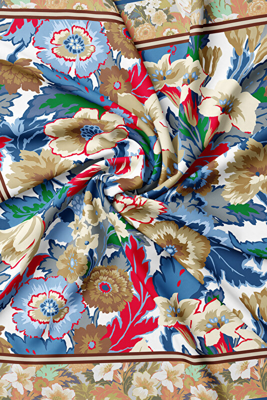 RED FLORAL PATTERN TWILL SCARF 2