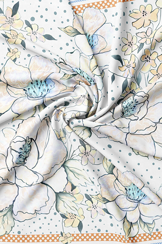 TURQUOISE FLORAL PATTERN TWILL SCARF 2