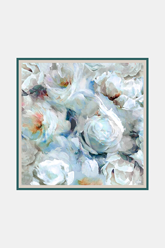 LIGHT BLUE FLORAL PATTERN TWILL SCARF