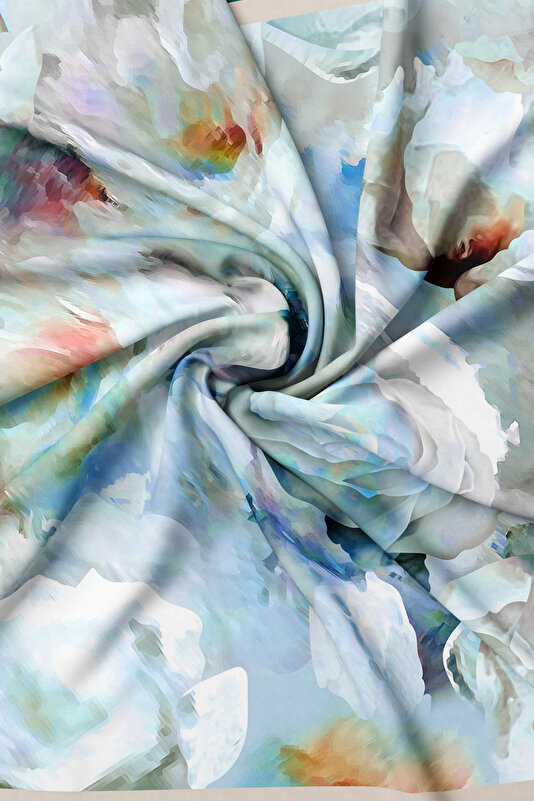 LIGHT BLUE FLORAL PATTERN TWILL SCARF 2
