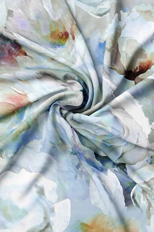LIGHT BLUE FLORAL PATTERN TWILL SCARF 2