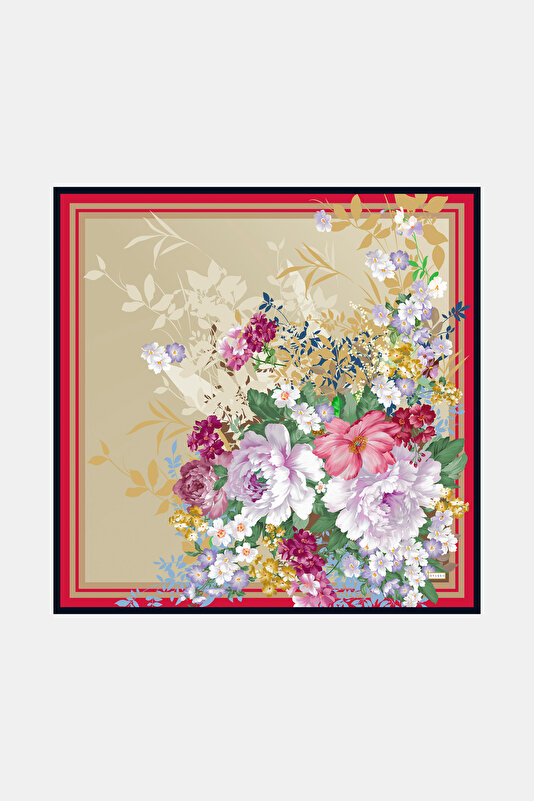 DARK PINK FLORAL PATTERN TWILL SCARF
