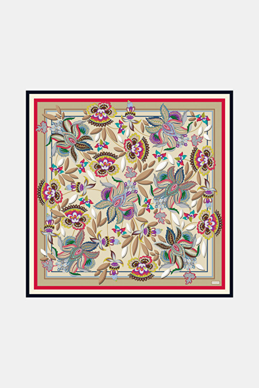 LIGHT BEIGE ETHNIC DESIGN TWILL SCARF