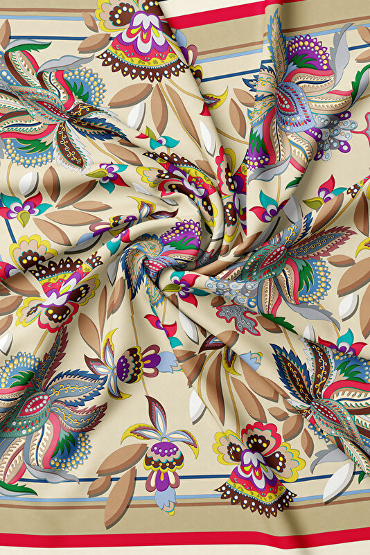 LIGHT BEIGE ETHNIC DESIGN TWILL SCARF 2