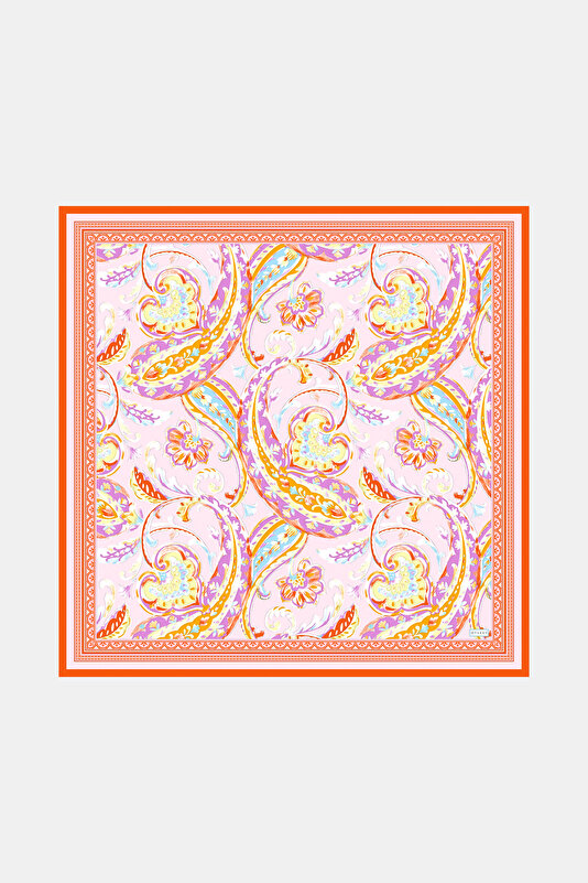 LIGHT PINK PAISLEY PATTERNED TWILL SCARF
