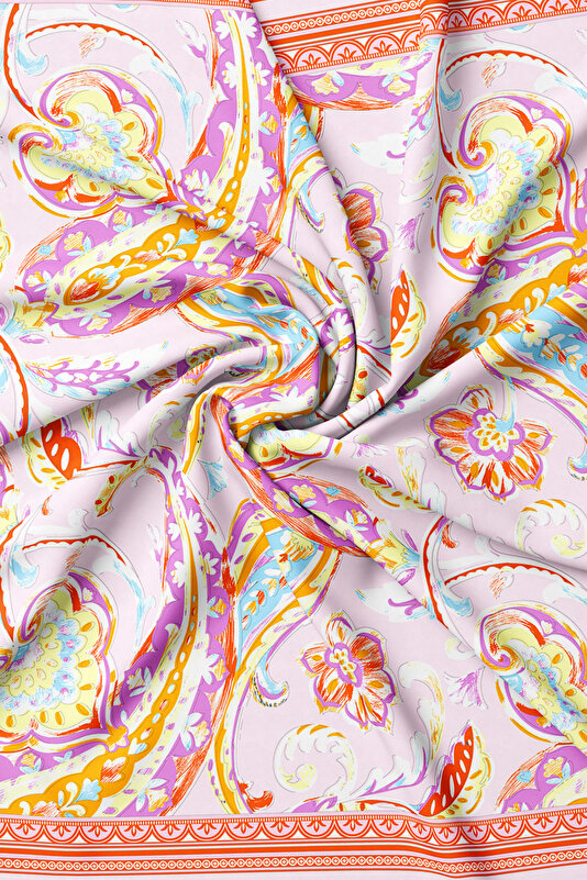 LIGHT PINK PAISLEY PATTERNED TWILL SCARF 2