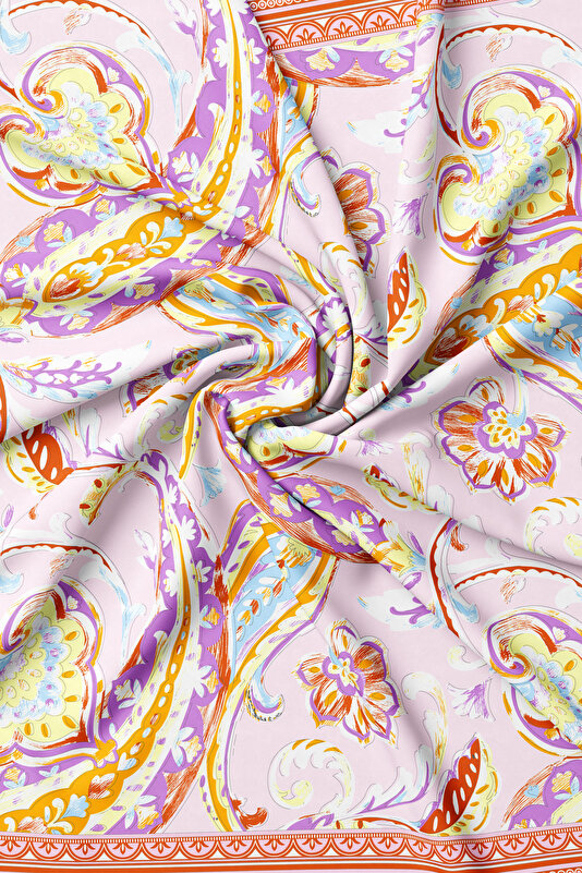 LIGHT PINK PAISLEY PATTERNED TWILL SCARF 2