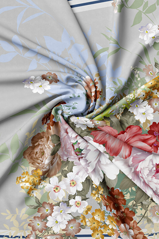RED FLORAL PATTERN TWILL SCARF 2