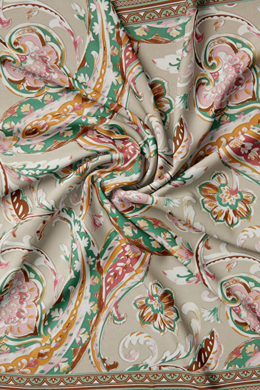 MINK PAISLEY PATTERNED TWILL SCARF 2