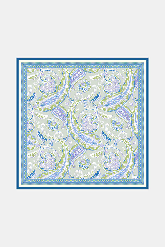 AÇIK YEŞİL ŞAL DESENLİ TWILL İPEK EŞARP