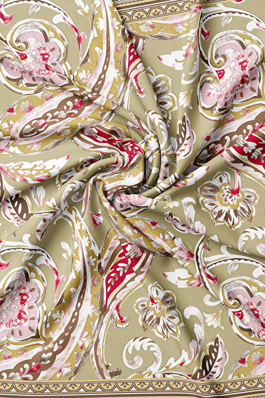 DARK BEIGE PAISLEY PATTERNED TWILL SCARF 2