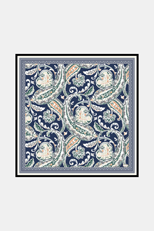 NAVY BLUE PAISLEY PATTERNED TWILL SCARF