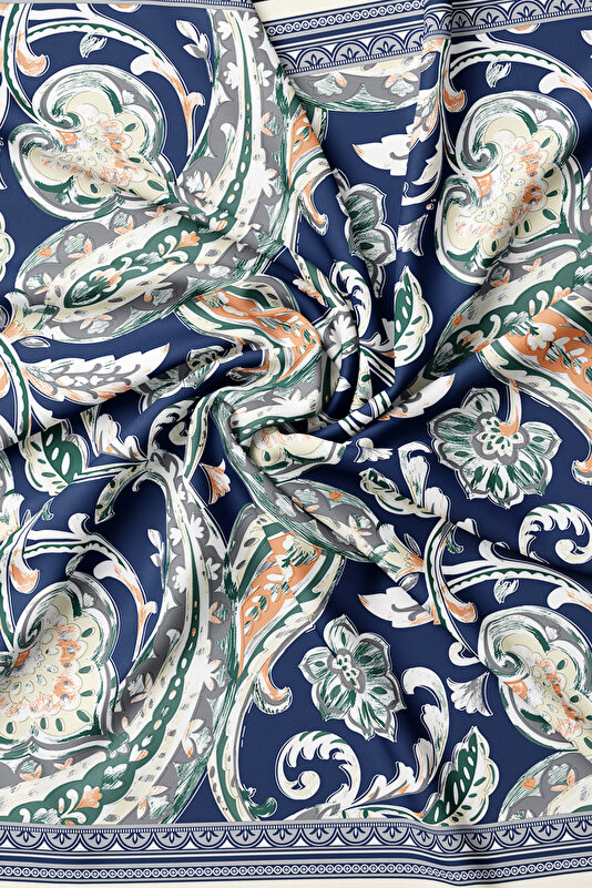 NAVY BLUE PAISLEY PATTERNED TWILL SCARF 2