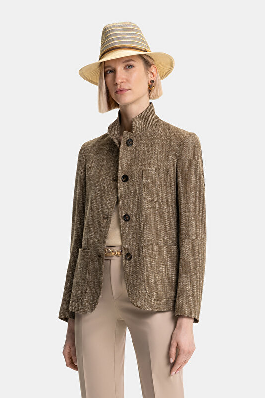 BEIGE MANDARIN COLLAR JACKET