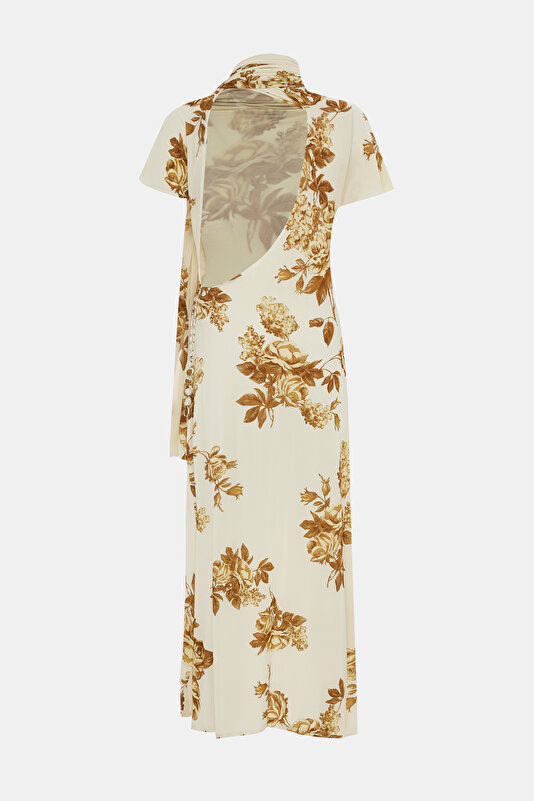 BROWN FLORAL PATTERN MİDİ DRESS 2