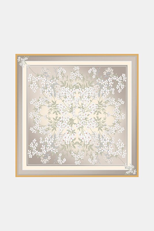MINK FLORAL PATTERN TWILL SCARF