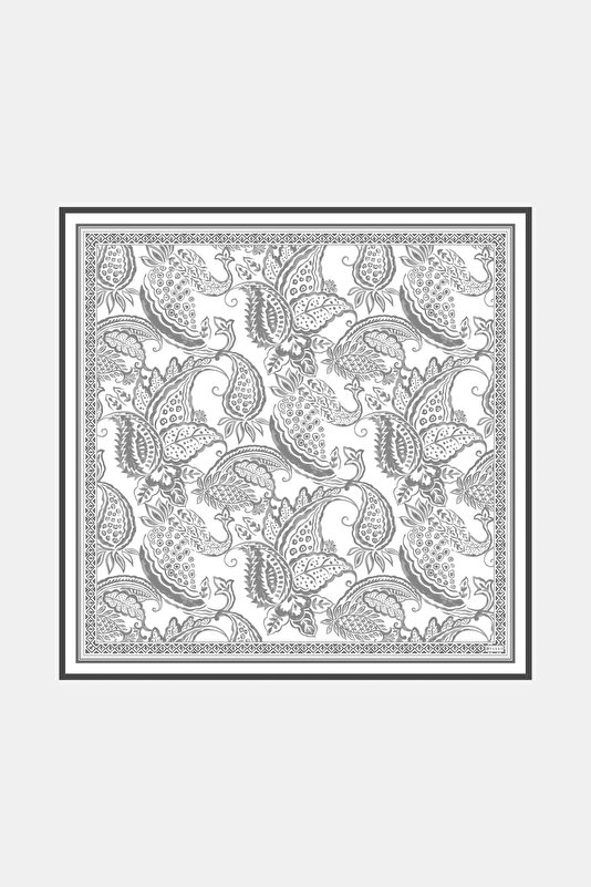AÇIK GRİ ŞAL DESENLİ TWILL İPEK EŞARP
