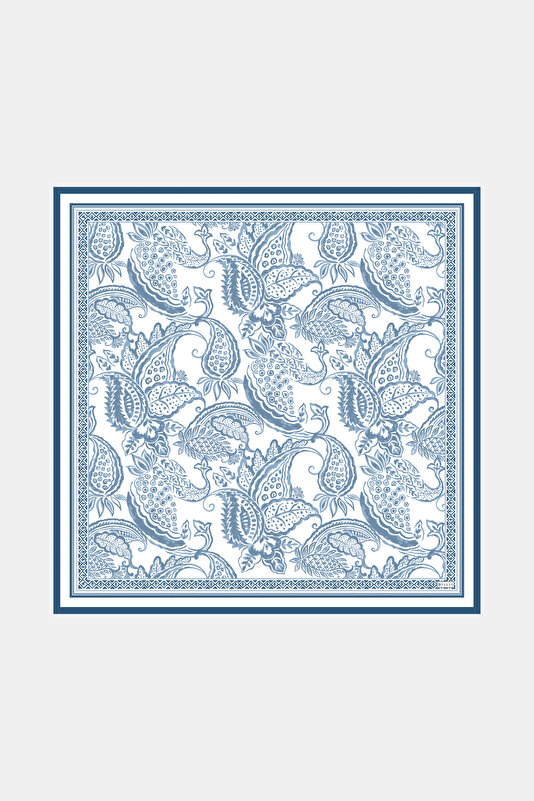 LIGHT BLUE PAISLEY PATTERNED TWILL SCARF