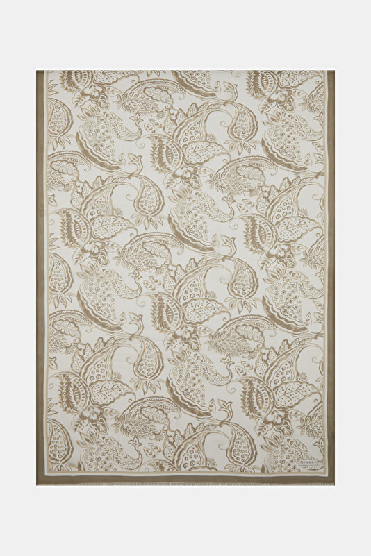 DARK BEIGE PAISLEY PATTERNED JAQUARD SHAWL