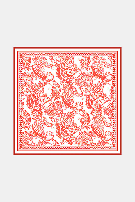 NAR ÇİÇEĞİ ŞAL DESENLİ TWILL İPEK EŞARP