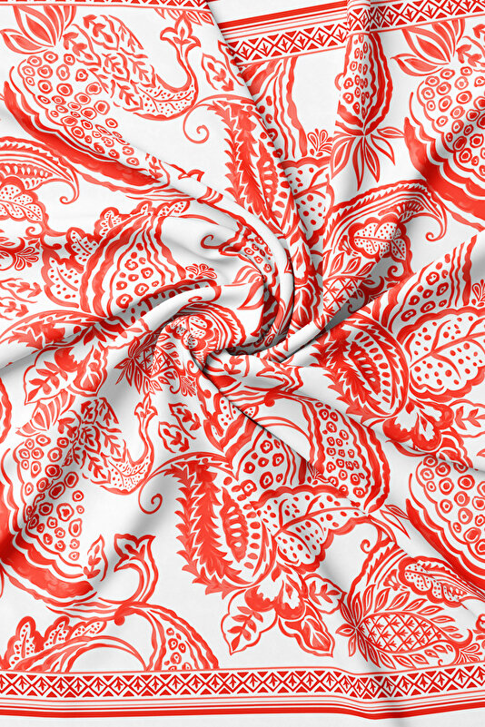 NAR ÇİÇEĞİ ŞAL DESENLİ TWILL İPEK EŞARP 2