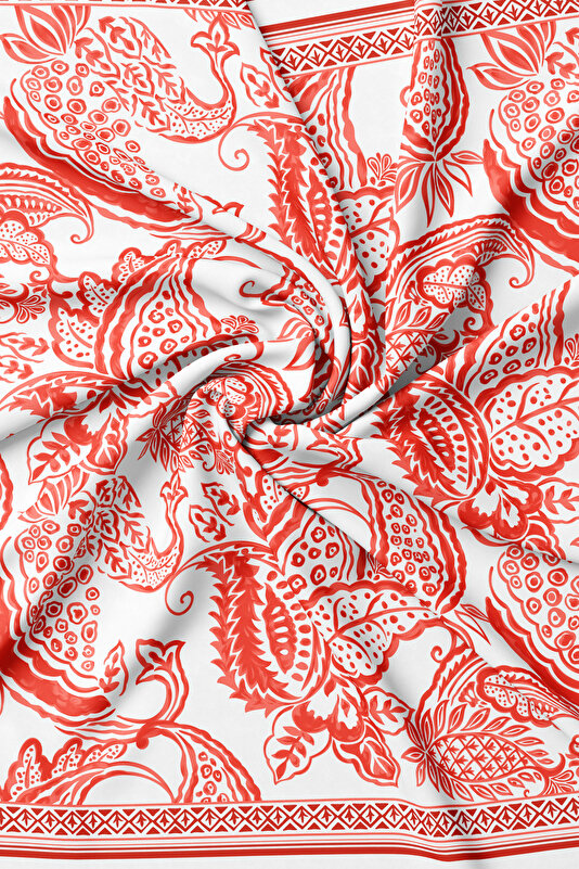 NAR ÇİÇEĞİ ŞAL DESENLİ TWILL İPEK EŞARP 2