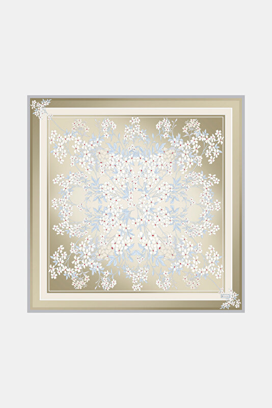 DARK BEIGE FLORAL PATTERN TWILL SCARF