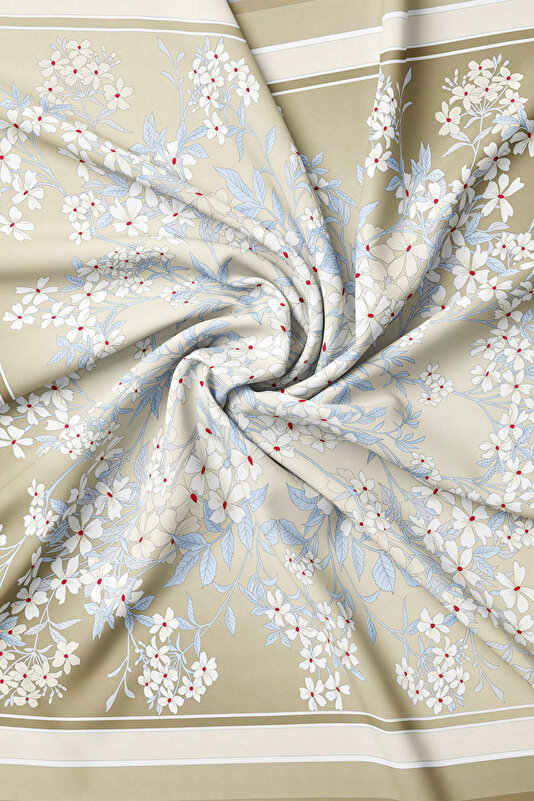 DARK BEIGE FLORAL PATTERN TWILL SCARF 2