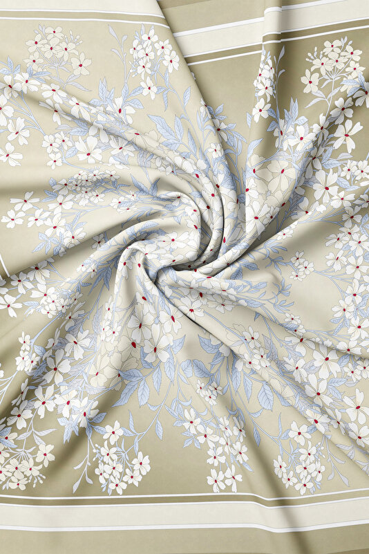 DARK BEIGE FLORAL PATTERN TWILL SCARF 2