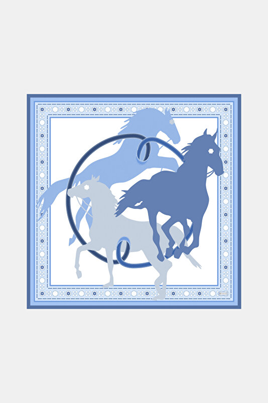 BLUE ANIMAL FIGURED TWILL SCARF