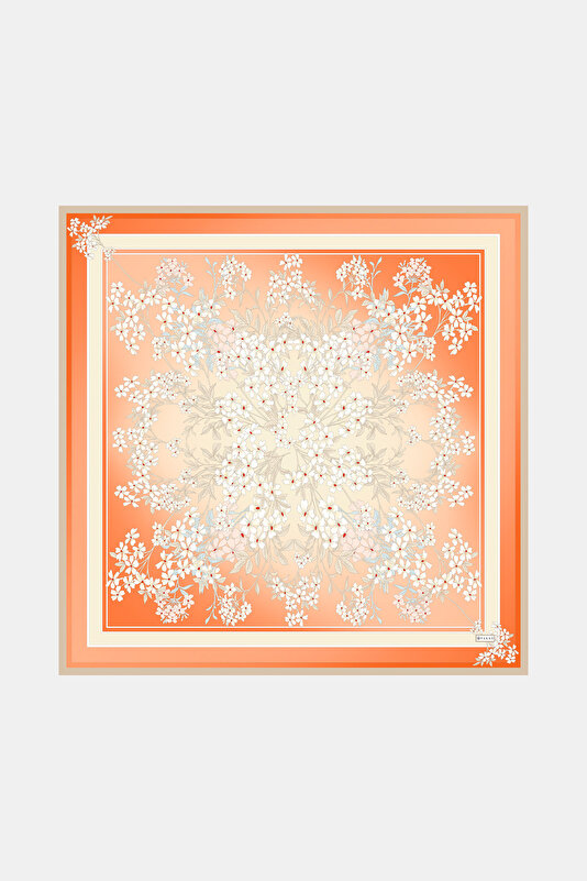 ORANGE FLORAL PATTERN TWILL SCARF