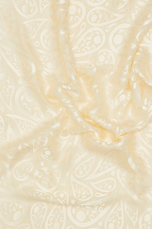 ECRU PAISLEY PATTERNED SATIN STRIPED SILK FABRICS SCARF 2