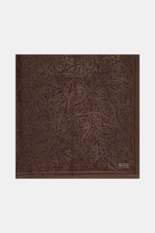 DARK BROWN PAISLEY PATTERNED SATIN STRIPED SILK FABRICS SCARF 2