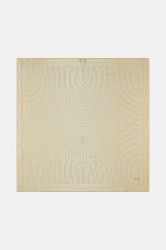 ECRU GEOMETRIC DESIGN SATIN STRIPED SILK FABRICS SCARF