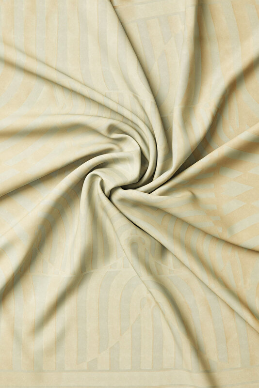 ECRU GEOMETRIC DESIGN SATIN STRIPED SILK FABRICS SCARF 2