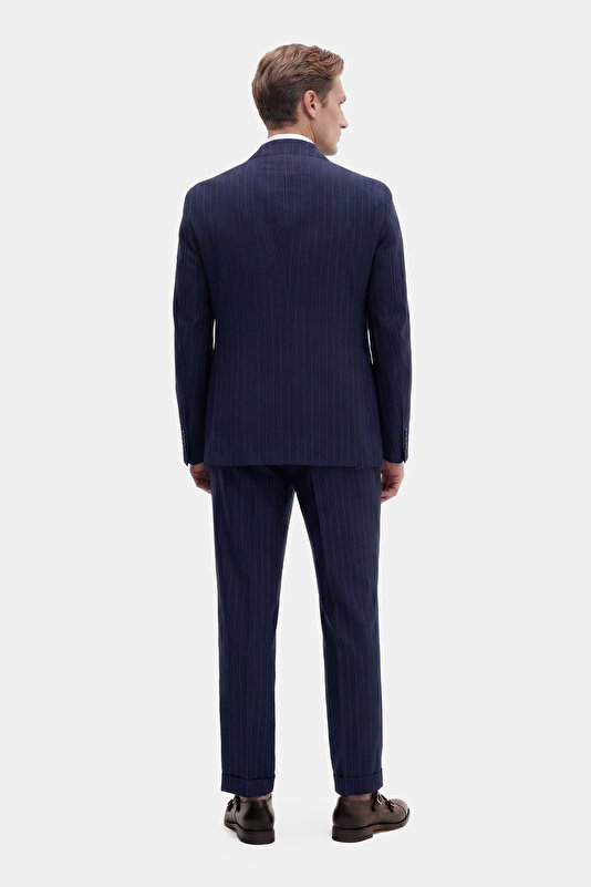 NAVY BLUE SURPLICE NECKLINE (CROSS-OVER NECKLINE) WOOL SUIT 2