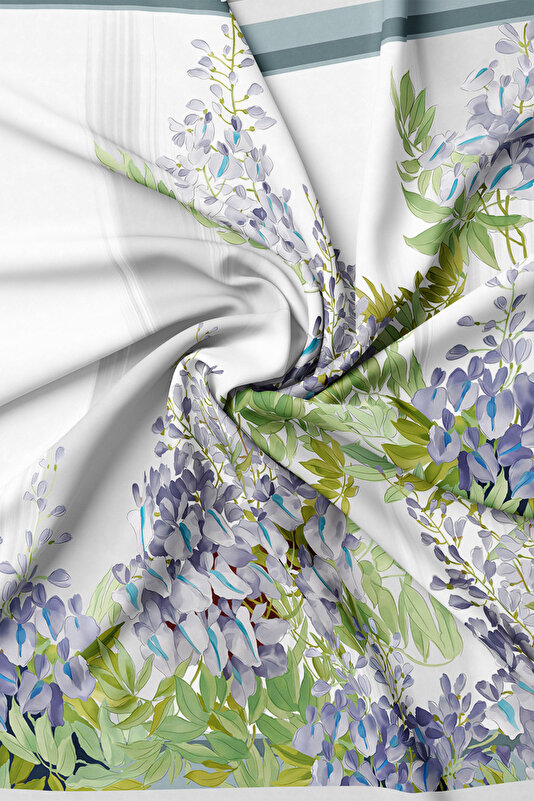 LIGHT GREY FLORAL PATTERN TWILL SCARF 2