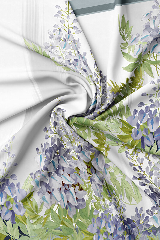 LIGHT GREY FLORAL PATTERN TWILL SCARF 2